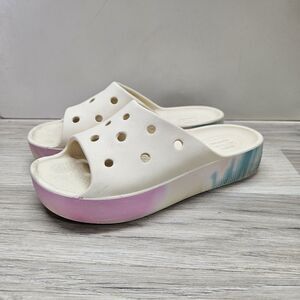 Crocs Classic Platform Sandal White Ombre Girls Womens Size 5 Pink Blue Casual